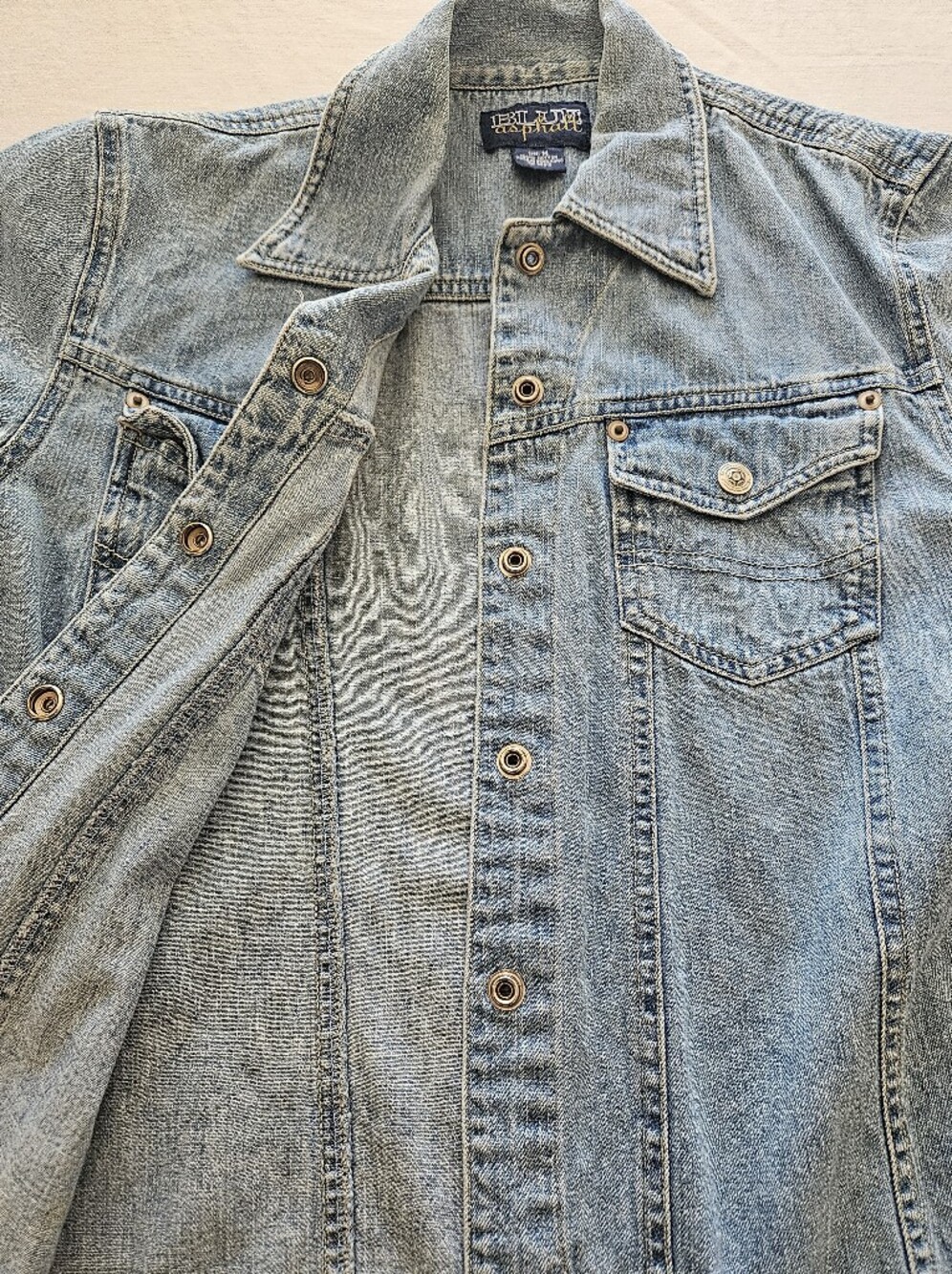 Y2K Blue Asphalt Light Blue Denim Snap-Front Women's Shirt Size Medium